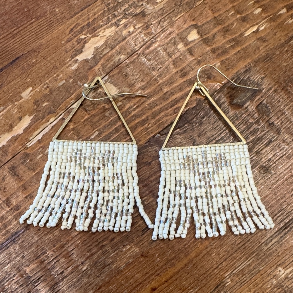 Handmade Iridescent Beaded Fringe Earrings